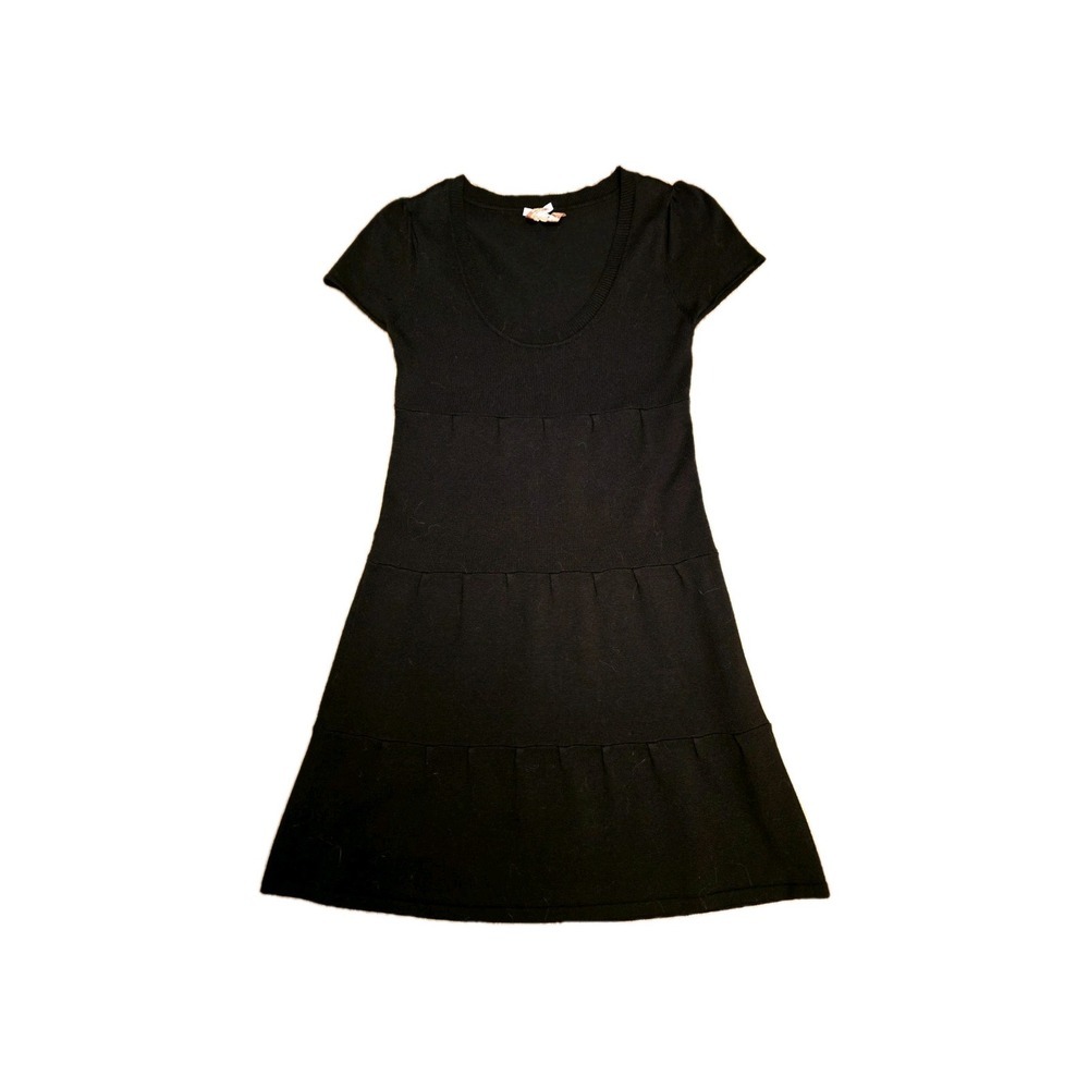 Derek Heart Knit Dress Sz M Black Short Sleeve Round Neck‎ Knee Length Y2k